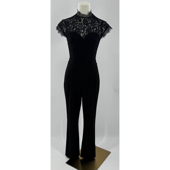 Express Black Lace Pantsuit Open Back Formal Cocktail Jumpsuit Romper Small 2 XS - Picture 2 of 11